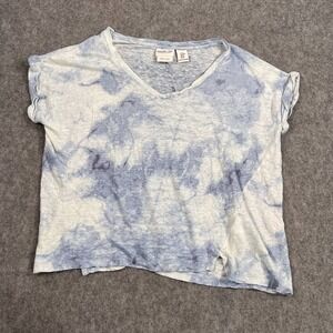 Rachel Zoe Blue White Tie Dye Linen Short‎ Sleeve Top Women's Size Medium